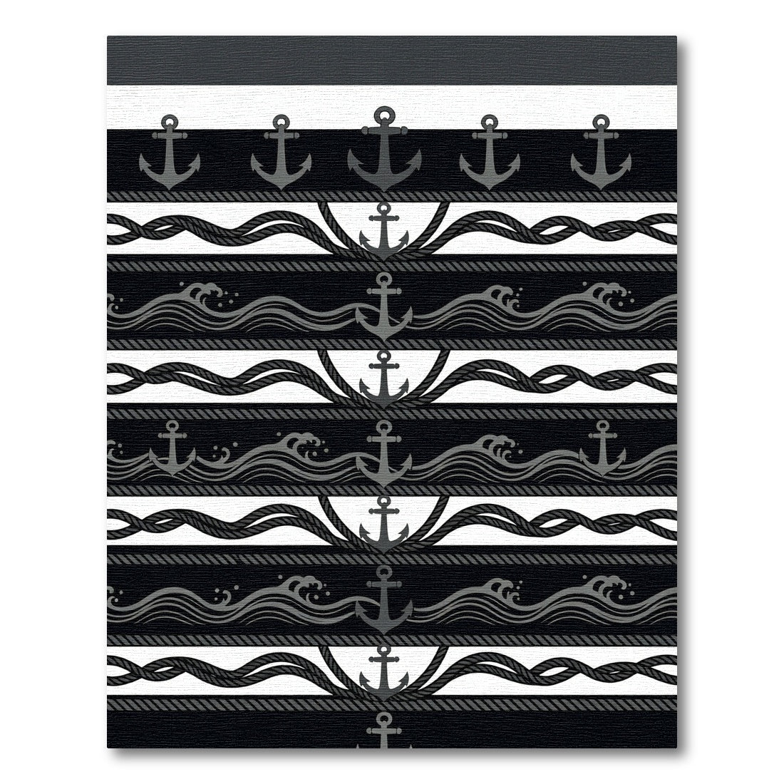 Modern Nautical Anchor Wave Stripe Rug