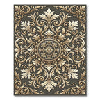 Ornate Gold Damask Floral Medallion Rug