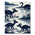 Minimalist Navy Dinosaur Landscape Scene Rug