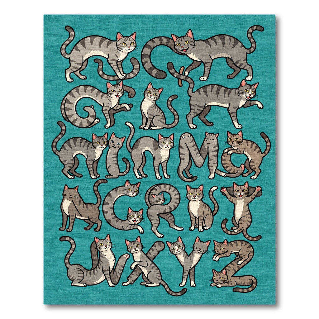 Gray Tabby Cats Alphabet Composition Rug