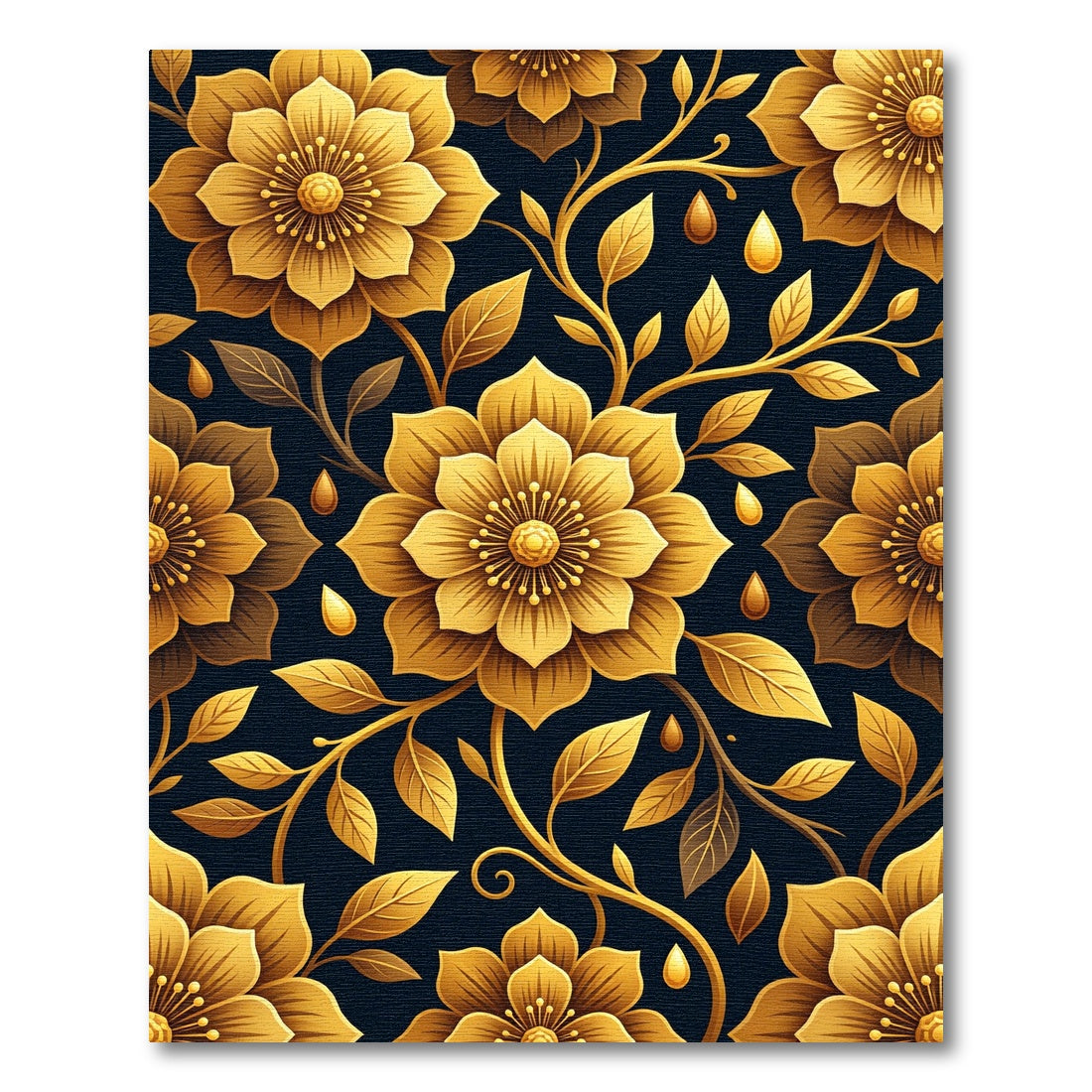 Golden Botanical Floral Onyx Background Rug