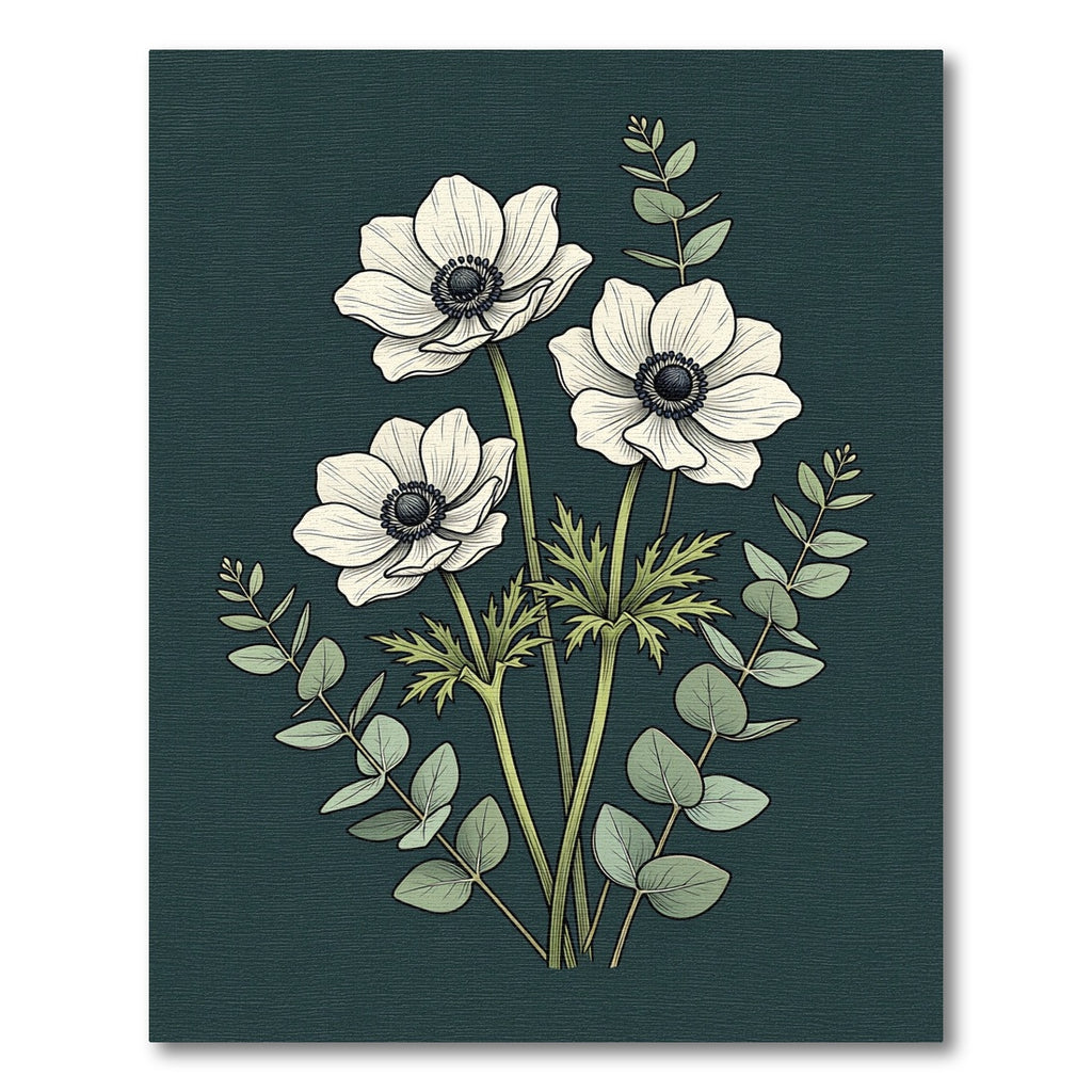 Elegant White Anemone Floral Bouquet Rug