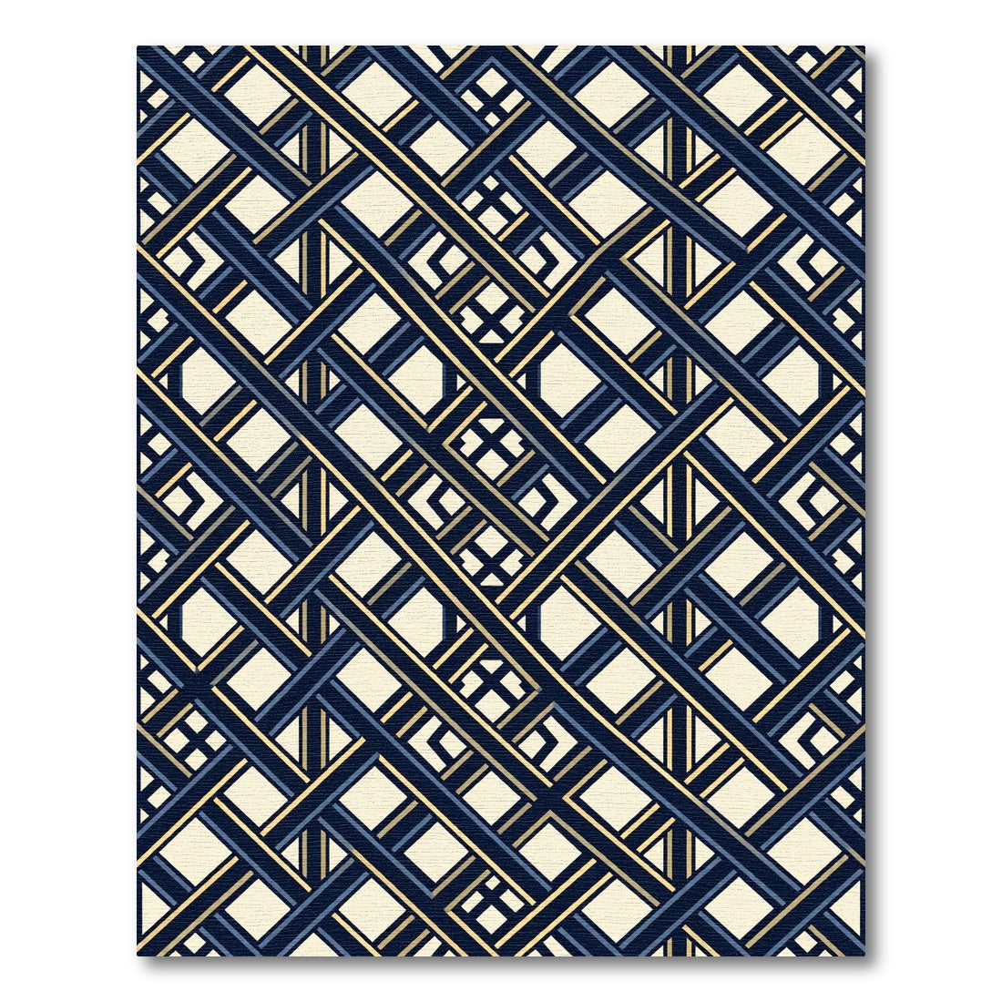 Art Deco Navy Gold Geometric Lattice Rug