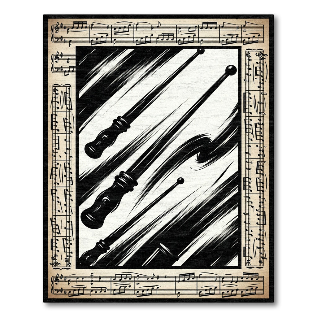 Monochrome Conducting Baton Musical Note Symphony Rug