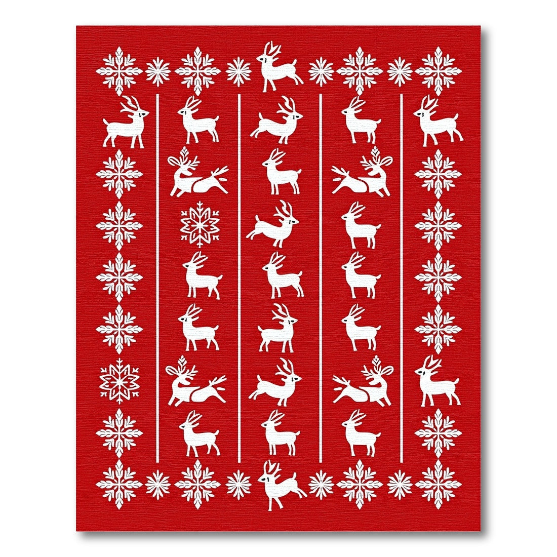 Red White Reindeer Snowflake Stripe Repeat Rug