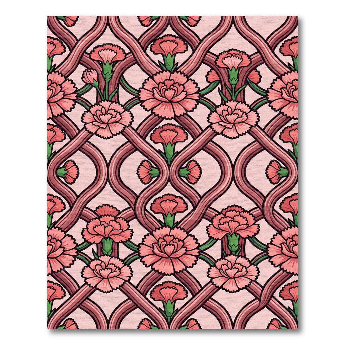 Pink Art Nouveau Carnation Interlocking Vine Rug