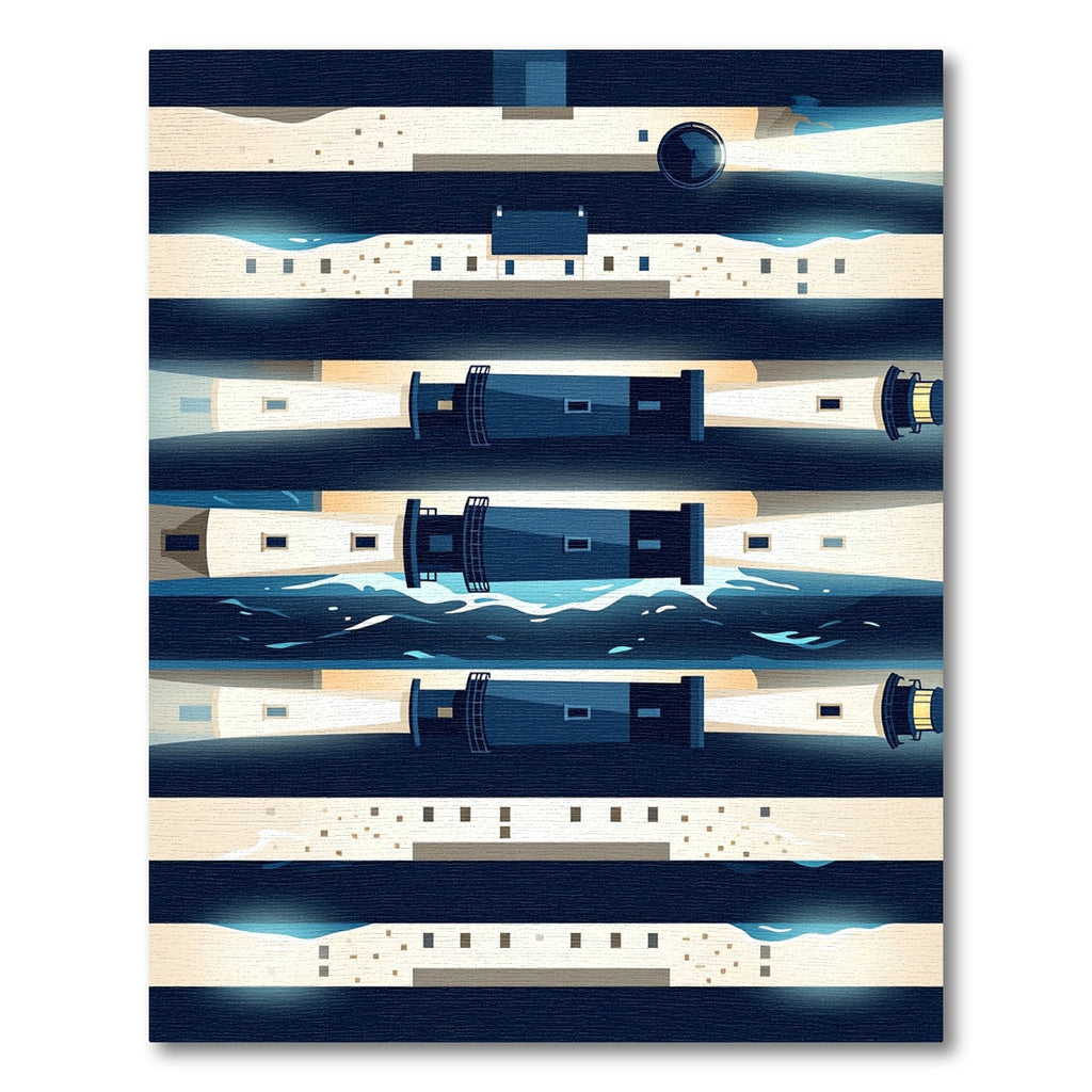 Modern Nautical Lighthouse Blue Striped Composition Rug