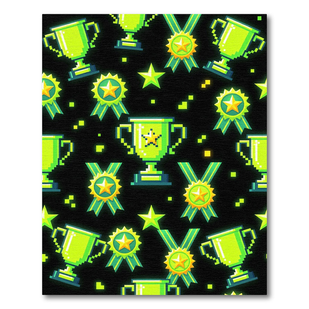 Neon Pixel Gamer Trophy Award Rug