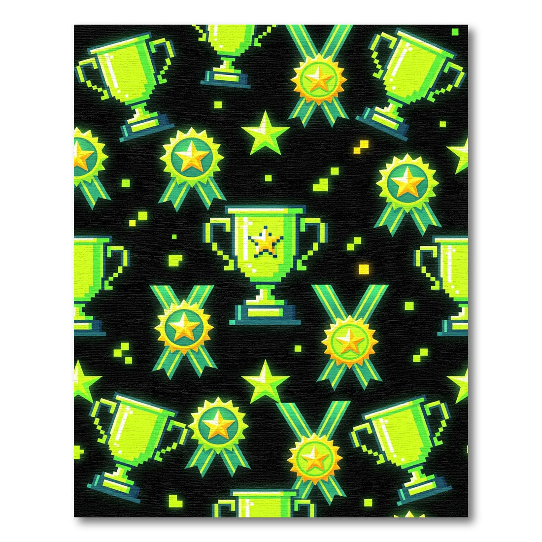 Neon Pixel Gamer Trophy Award Rug