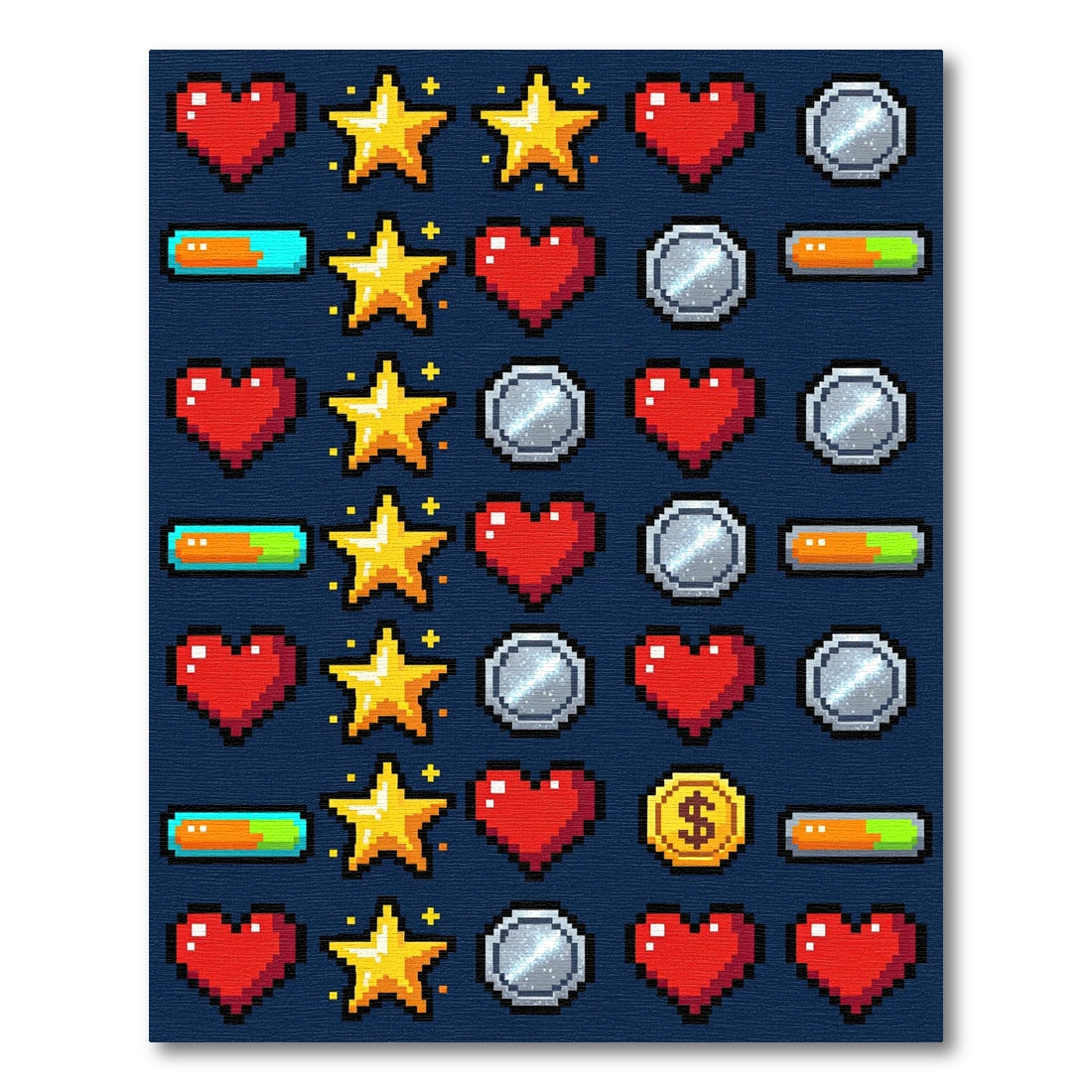 Pixelated Retro Gaming Icon Grid Rug