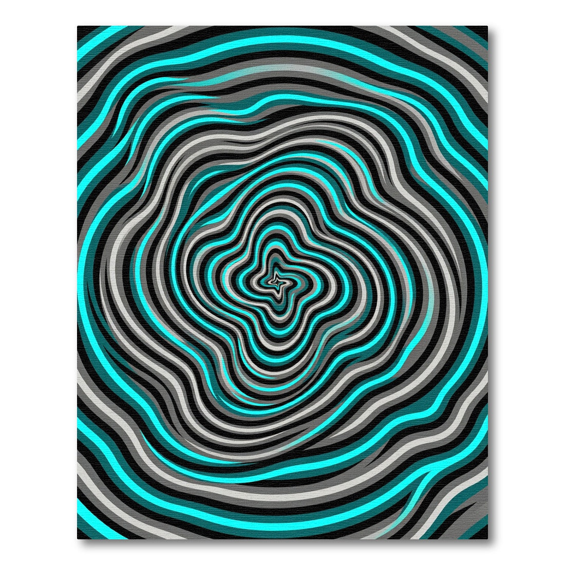 Cyan and Gray Hypnotic Vortex Swirl Rug