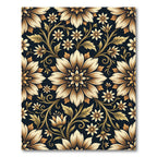 Golden Floral Scroll on Navy Rug