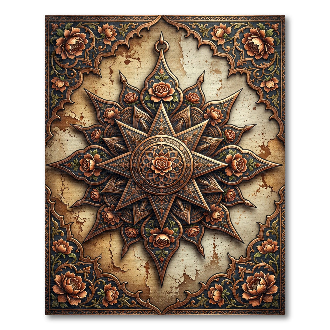 Bronze Floral Star Medallion Rug
