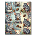 Whimsical Gray Mouse and Acorn Illustration Rug