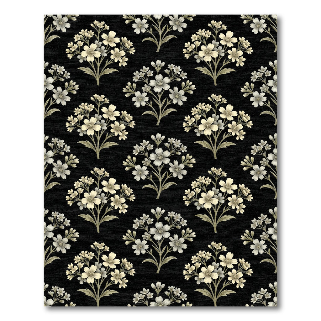 Antique Black White Floral Bouquet Rug