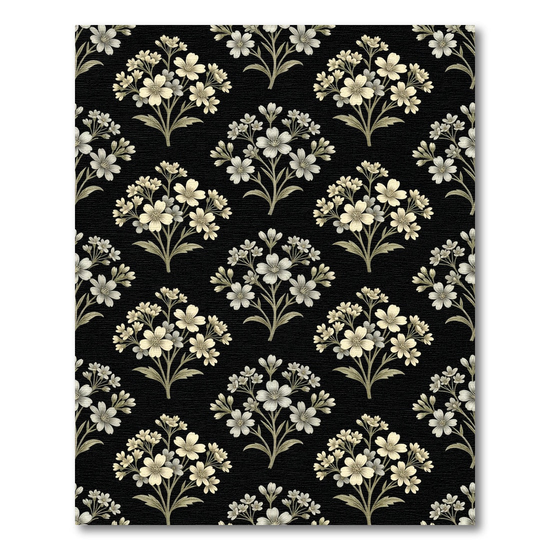 Antique Black White Floral Bouquet Rug