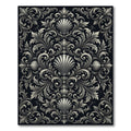 Ornate Black White Scallop Flourish Rug