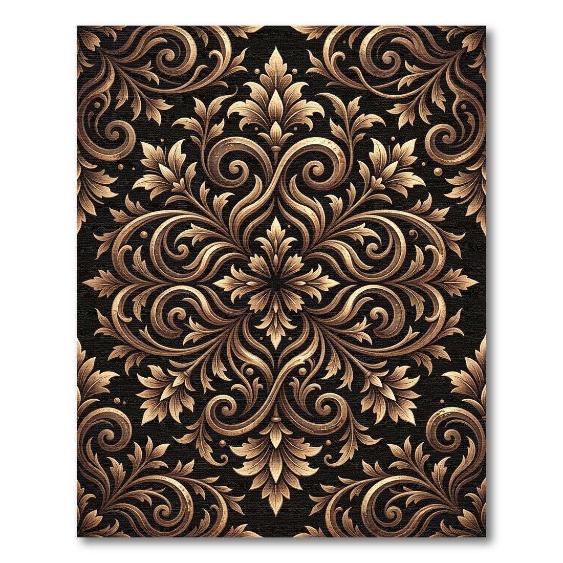 Elegant Gold Ornate Filigree Damask Rug