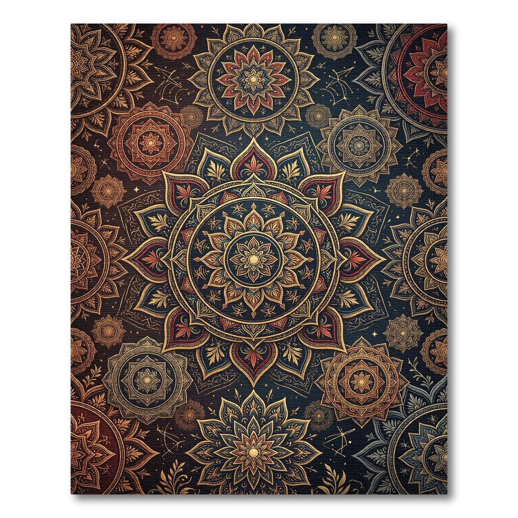Ornate Navy and Gold Mandala Medallion Rug