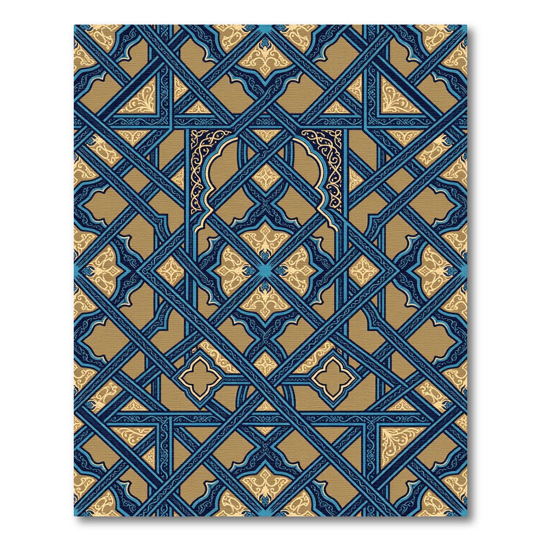 Ornate Navy and Gold Geometric Lattice Rug