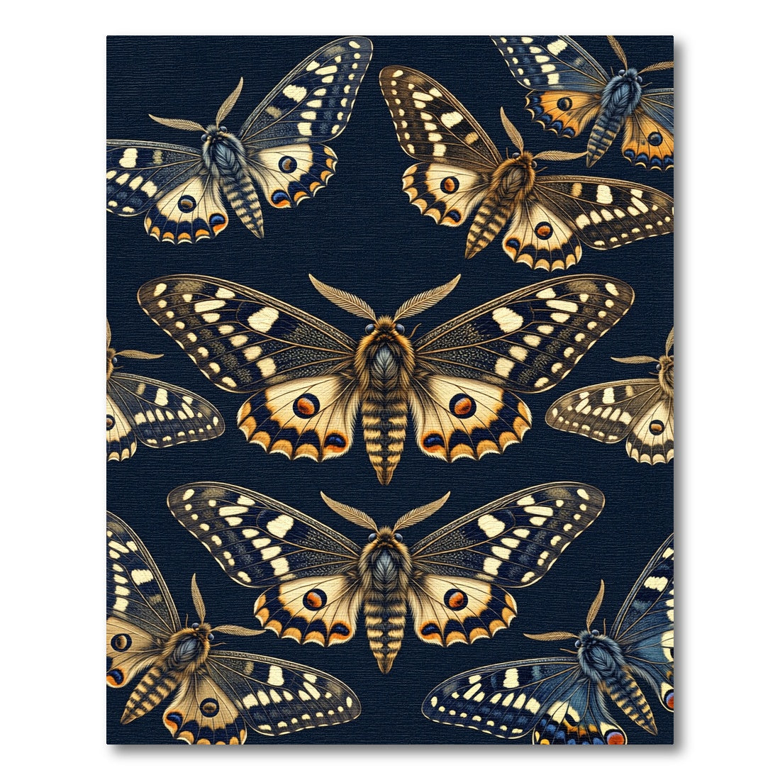 Dark Navy Whimsical Butterfly Moth Meadow Rug