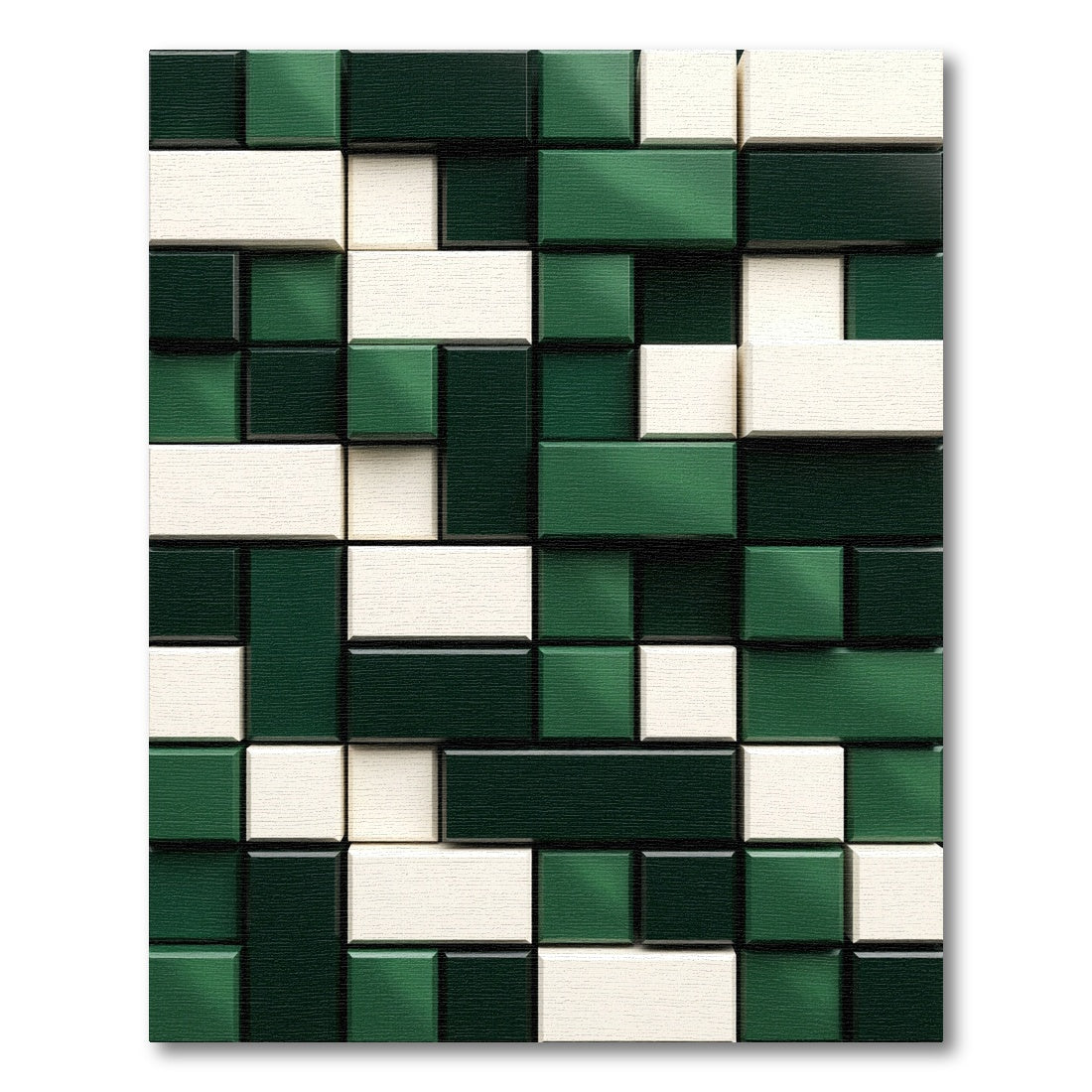 Emerald Green Ivory Geometric Blocks Rug