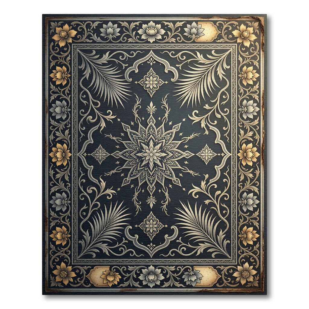 Ornate Floral Medallion Dark Rug