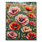 Vibrant Poppy Wildflower Meadow Fields Rug