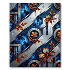 Industrial Blue Orange Rusted Floral Metal Rug