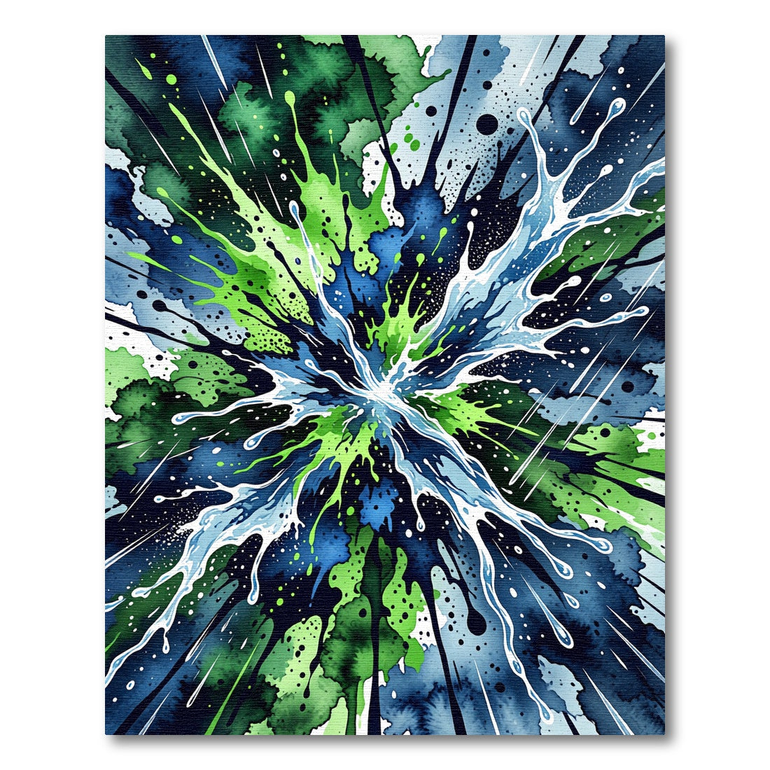 Dynamic Blue and Green Liquid Splash Rug