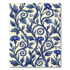 Deep Blue Floral Vine Swirl Rug