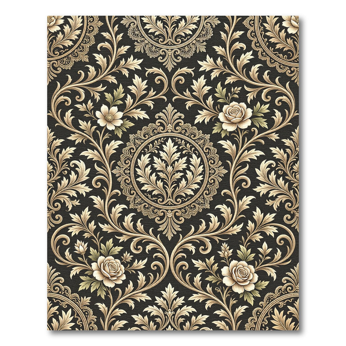 Ornate Gold Floral Damask Background Rug
