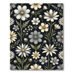 Botanical White Daisy Black Meadow Rug