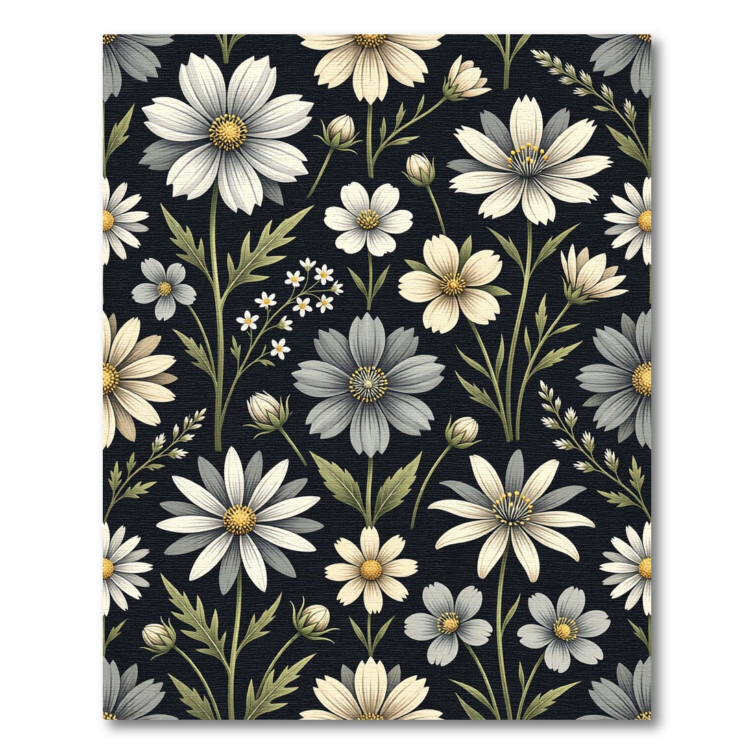 Botanical White Daisy Black Meadow Rug