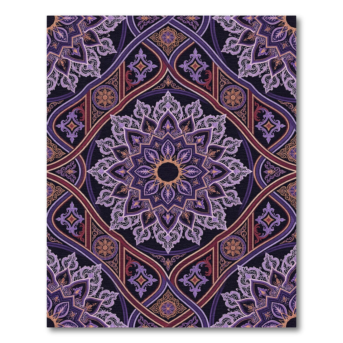 Intricate Violet Floral Mandala Medallion Rug