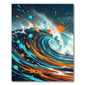 Vibrant Orange and Teal Abstract Wave Rug