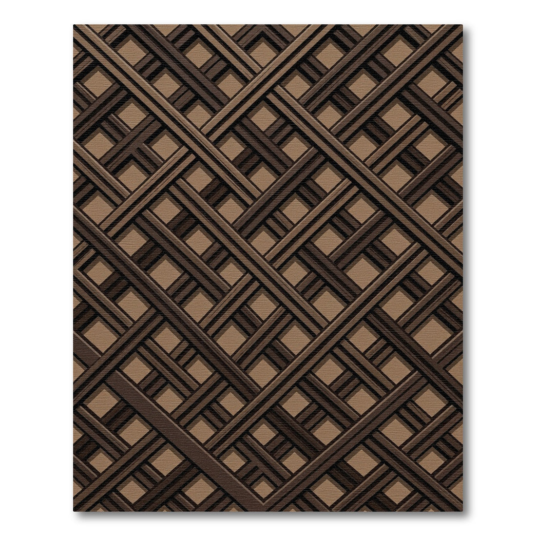 Dark Brown Interlocking Geometric Lattice Rug