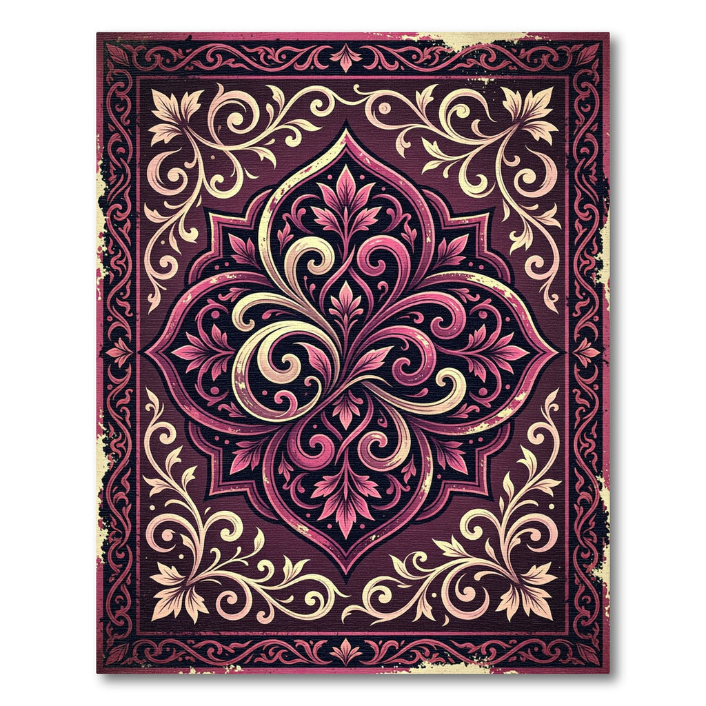 Ornate Plum Damask Floral Medallion Rug