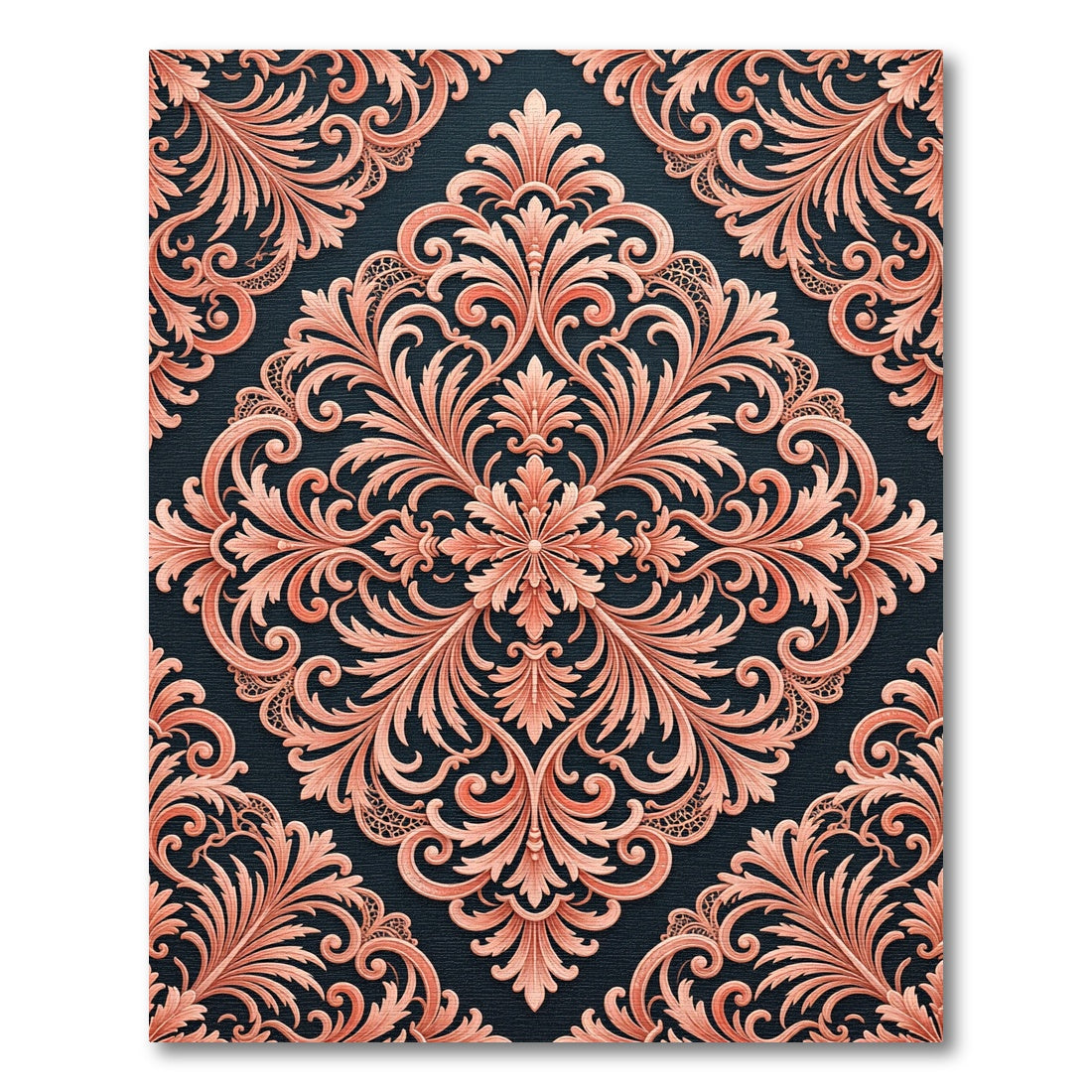 Blush Coral Ornate Damask Medallion Rug