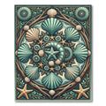 Coastal Teal Shell And Starfish Mandala Rug