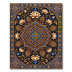 Ornate Blue and Gold Lotus Medallion Rug