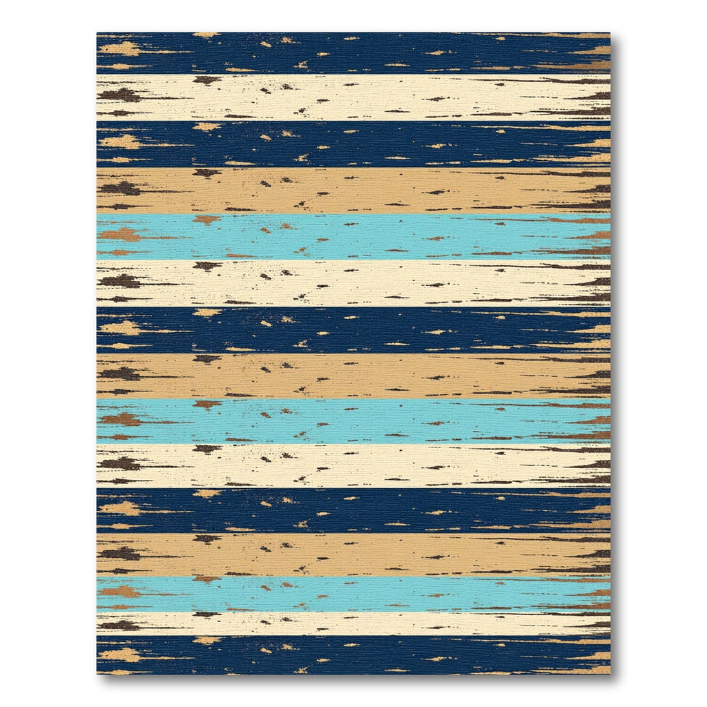 Distressed Navy Beige and Turquoise Striped Rug