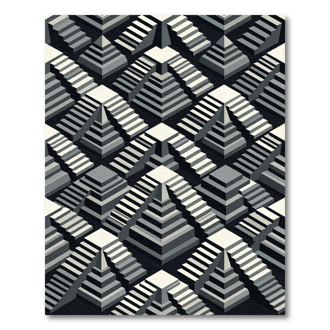 Monochrome Isometric Staircase Illusion Rug