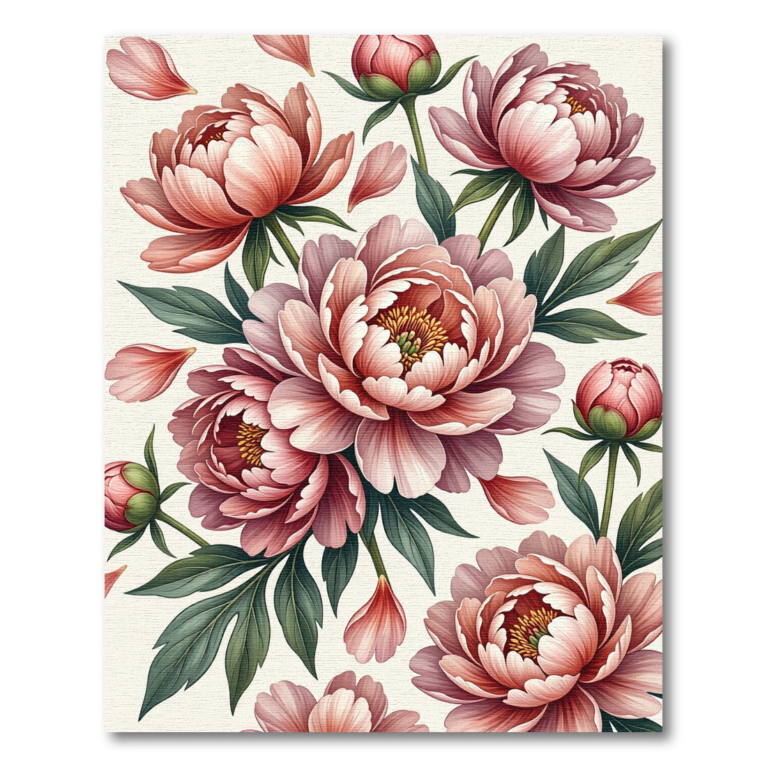 Elegant Blush Peony Botanical Bouquet Rug