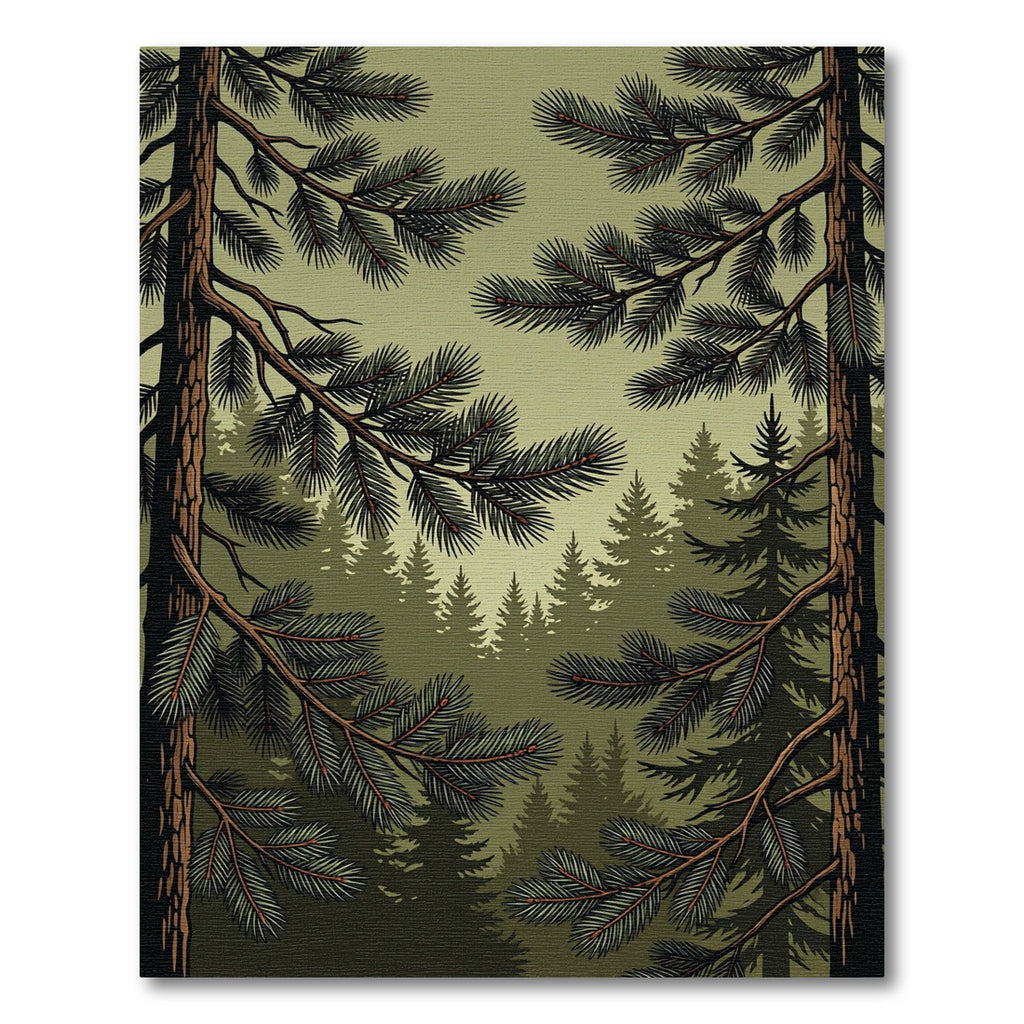 Misty Forest Pine Branch Panorama Rug