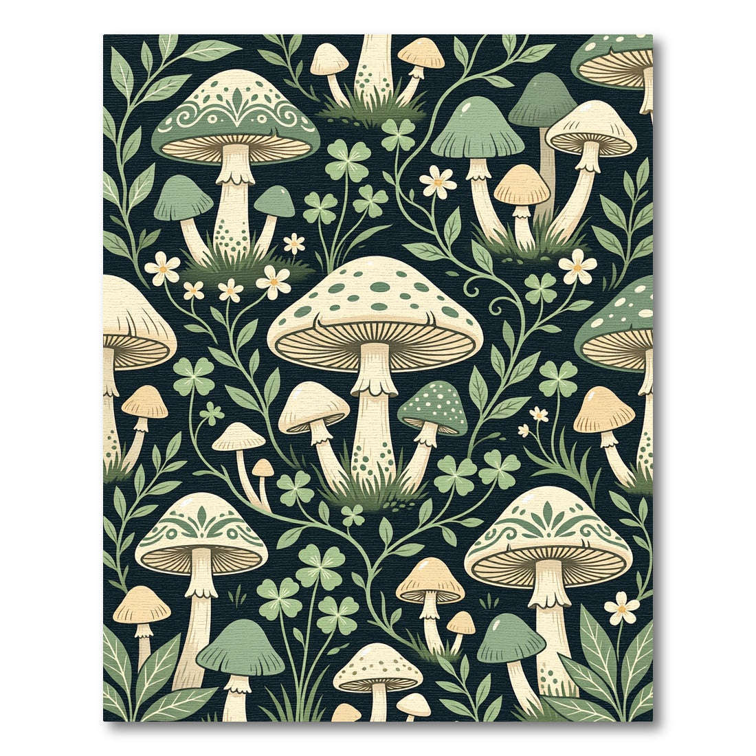Whimsical Sage Mushroom Forest Illustration Rug