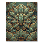 Emerald Gold Feathered Fan Mandala Rug