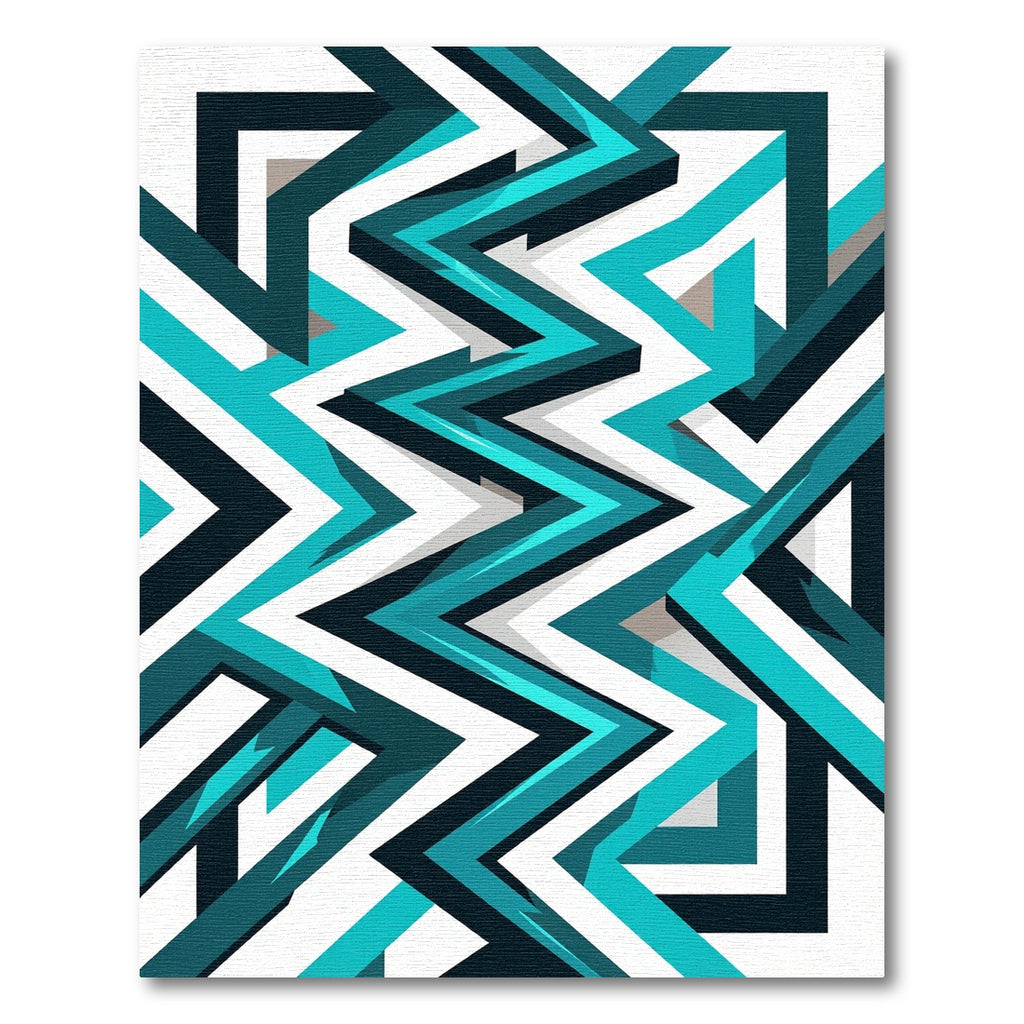 Modern Teal and Black Geometric Zigzag Rug