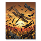 Golden Sunset Dragonfly Meadow Landscape Rug