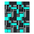 Cyan and Gray Geometric Block Art Rug
